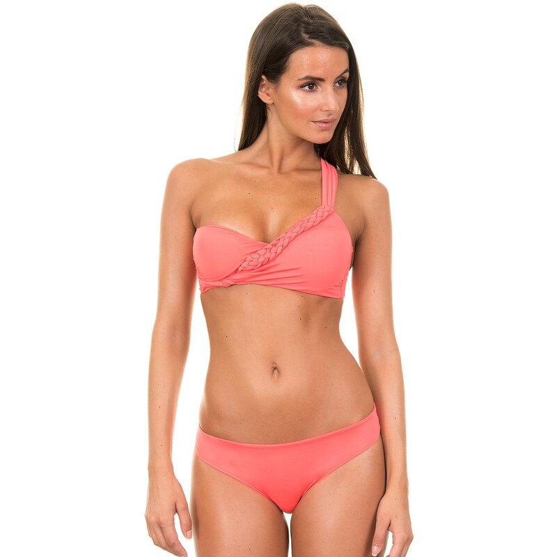 Saha Maillots de bain femme Bikini Brésilien Corail Avec Haut Asymétrique Tressé - Macuira Coral