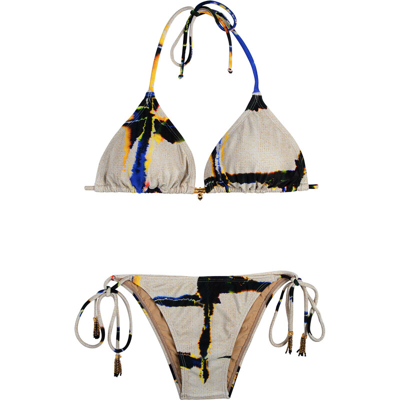 Lenny Niemeyer Maillots de bain femme Bikini Brésilien Beige Et Haut Triangle - String Halter Bikini Xadrez