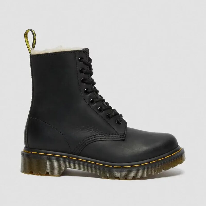 Dr.Martens 1460 Serena Faux Fur Lined Leather Lace Up Boots Black Burnished Wyoming DM21797001