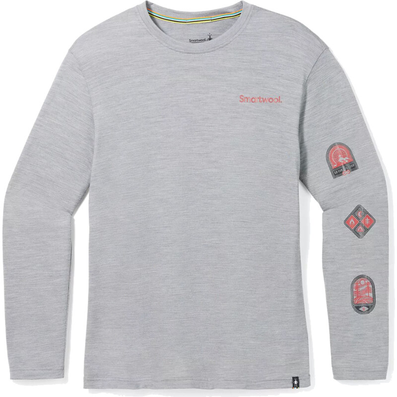 T-shirt à manches longues Smartwool Outdoor Patch Graphic Gris clair chiné pour homme