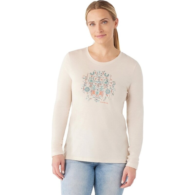T-shirt à manches longues Smartwool W Floral Tundra Graphic pour femmes, amande chiné