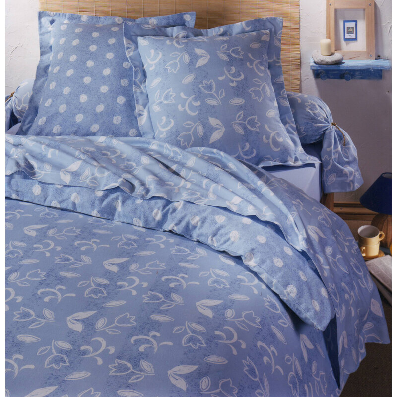 Home Linen Parure housse de couette FLANELLE 100% coton - Kim bleu 140x200 cm + 1 taie d'oreiller 65x65 cm