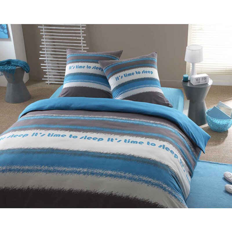 Home Linen Parure housse de couette FLANELLE 100% coton - It's time to sleep 140x200 cm + 1 taie d'oreiller 65x65 cm