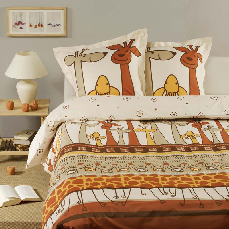 Home Linen Parure housse de couette FLANELLE 100% coton - Girafe 200x200 cm + 2 taies d'oreiller 65x65 cm