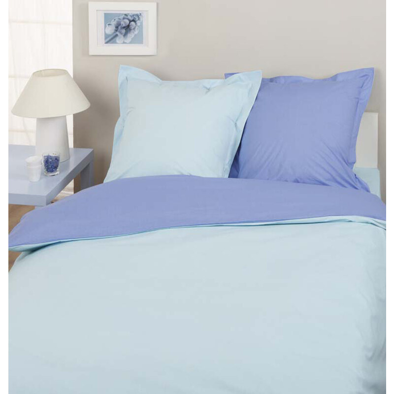 Home Linen Parure housse de couette en flanelle 100% coton - Bicolore Bleu clair / Bleu moyen 200x200 cm + 2 taies d'oreiller 65x65 cm