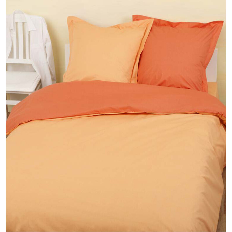 Home Linen Parure housse de couette en 100% coton - Bicolore Orange clair / Orange moyen 240x220 cm + 2 taies d'oreiller 65x65 cm