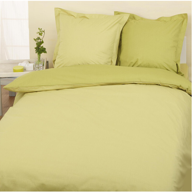 Home Linen Parure housse de couette en 100% coton - Bicolore Vert clair / Vert moyen 200x200 cm + 2 taies d'oreiller 65x65 cm