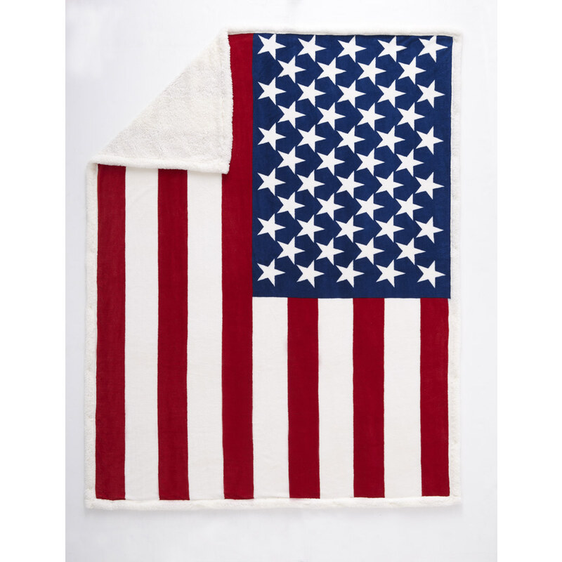 Home Linen Plaid imprimé drapeau américain - 150x200 cm - 100% polyester - 1 face microfibre + 1 face Sherpa