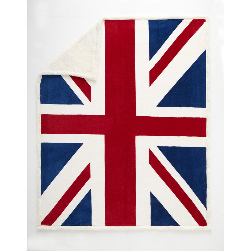 Home Linen Plaid imprimé drapeau anglais - 150x200 cm - 100% polyester - 1 face microfibre + 1 face Sherpa