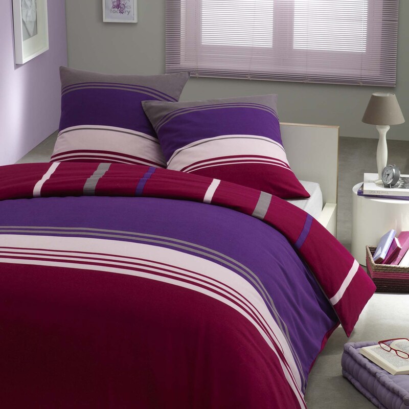 Home Linen Parure housse de couette 100% coton - Violettine 240 x 220 cm + 2 taies d'oreiller 65 x 65 cm