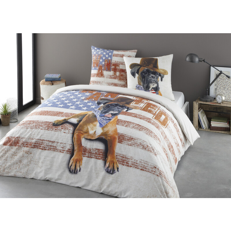 Home Linen Parure housse de couette 100% coton - Dog on Bed 240x220 cm + 2 taies d'oreiller 65x65 cm