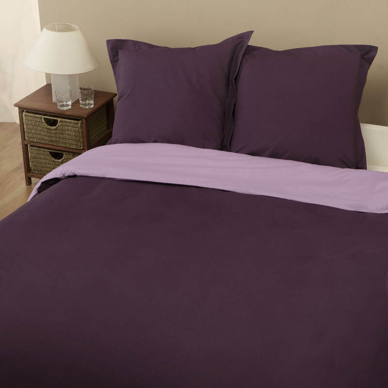 Home Linen Parure housse de couette en 100% coton - Bicolore Violet / Parme 200x200 cm + 2 taies d'oreiller 65x65 cm