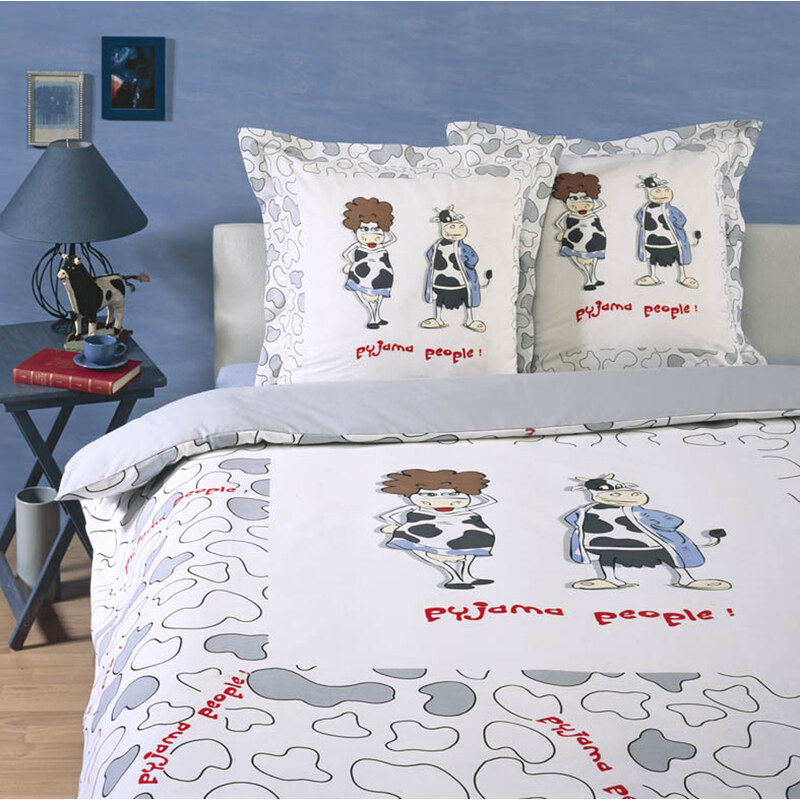Home Linen Parure housse de couette FLANELLE 100% coton - Pyjama people 140x200 cm + 1 taie d'oreiller 65x65 cm