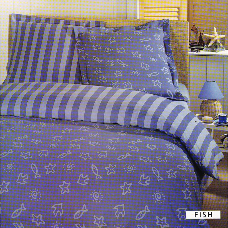 Home Linen Parure housse de couette en 100% coton - Fish bleu 140x200 cm + 1 taie d'oreiller 65x65 cm