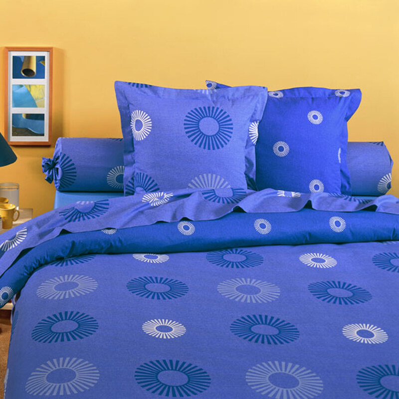 Home Linen Parure housse de couette en 100% coton - Maxo bleu 200x200 cm + 2 taies d'oreiller 65x65 cm