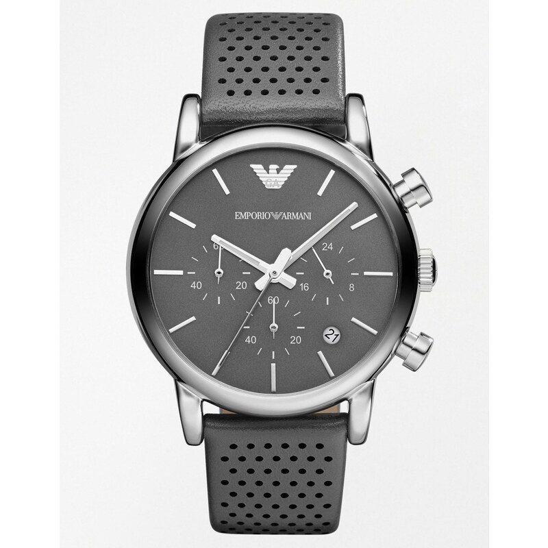 Emporio Armani - AR1735 - Montre chronographe avec bracelet en cuir - Gris