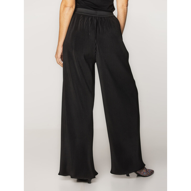 Willsoor Pantalon à plis noir pour femme, coupe large 16080