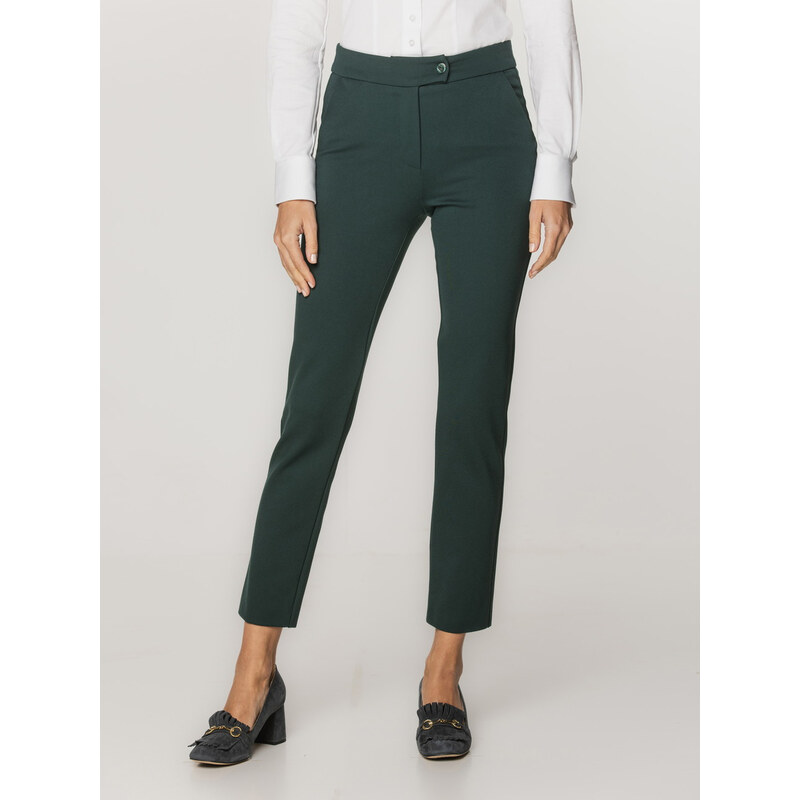 Willsoor Pantalon élégant à plis pressés vert foncé pour femmes 16513