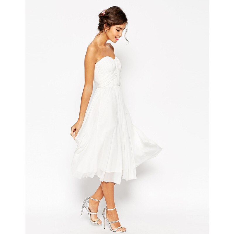 ASOS WEDDING - Robe mi-longue à corsage bandeau froncé - Blanc