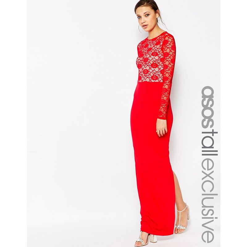 ASOS TALL - Maxi robe avec top en dentelle fluide - Rouge