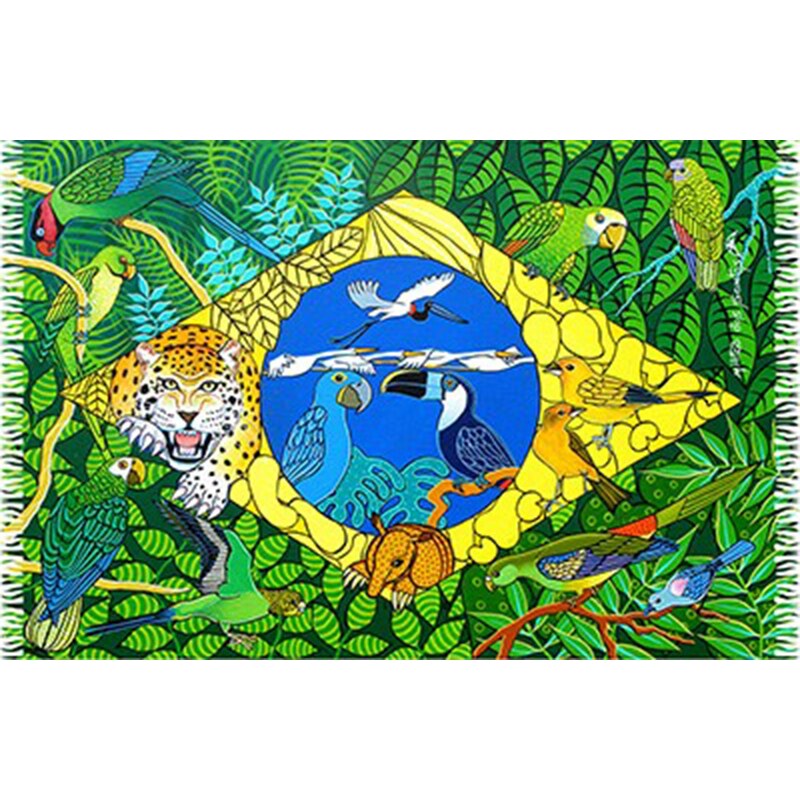 Bali Blue Paréo Drapeau Brésilien Et Animaux - Canga Bandeira Do Brasil Naif