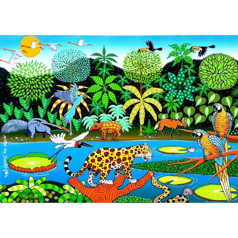 Bali Blue Paréo Forêt Tropicale Avec Animaux - Canga Pantanal Naif