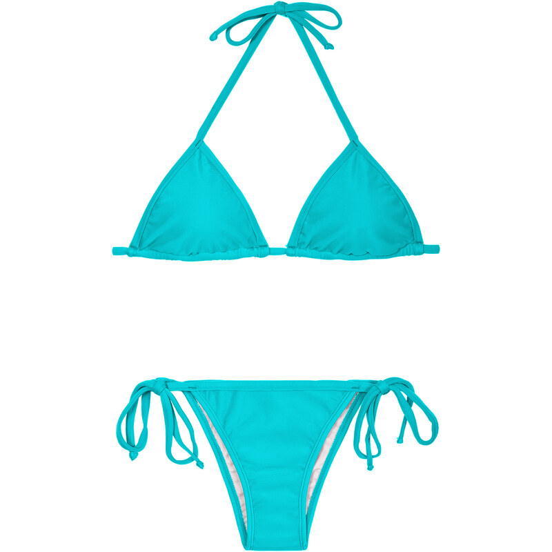 Rio De Sol Bikini Brésilien Bleu à Nouer, Triangle Coulissant - Tahiti Cort Lacinho
