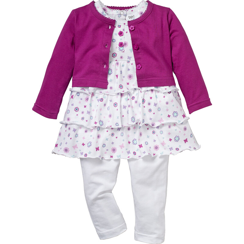 bpc bonprix collection Boléro bébé + robe + legging (Ens. 3 pces.) en coton bio violet manches longues enfant - bonprix