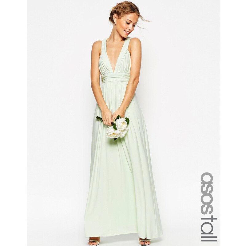ASOS TALL WEDDING - Maxi robe froncée à bretelles doubles - Vert