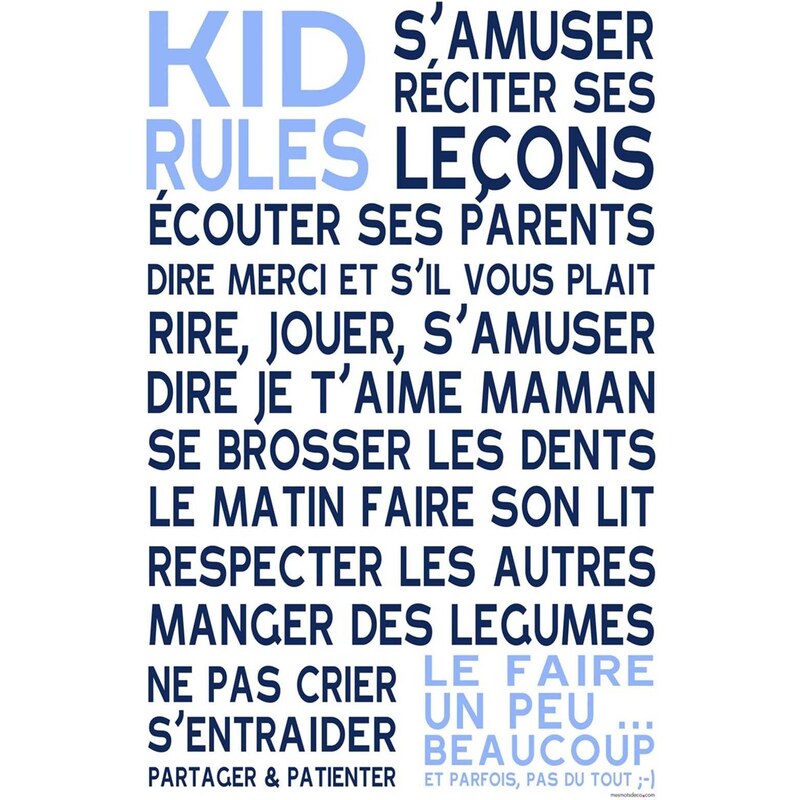Mes mots déco Kid Rules - Sticker en papier - bleu