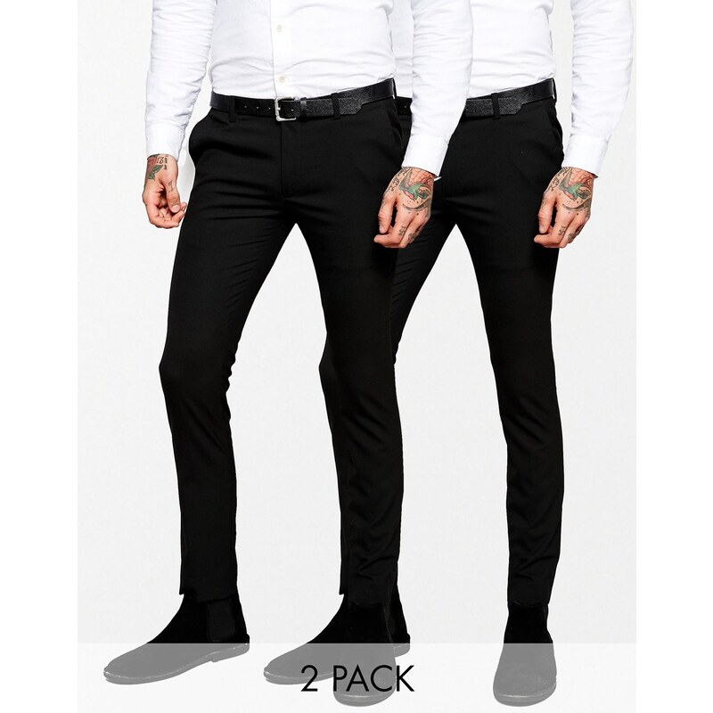 ASOS - Lot de 2 pantalons basiques habillés super skinny - Noir