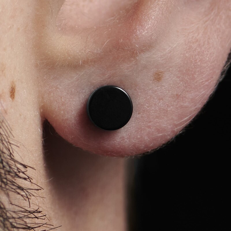 Lucleon Clou d'oreille style ''faux écarteur'' en acier inoxydable noir de 6 mm
