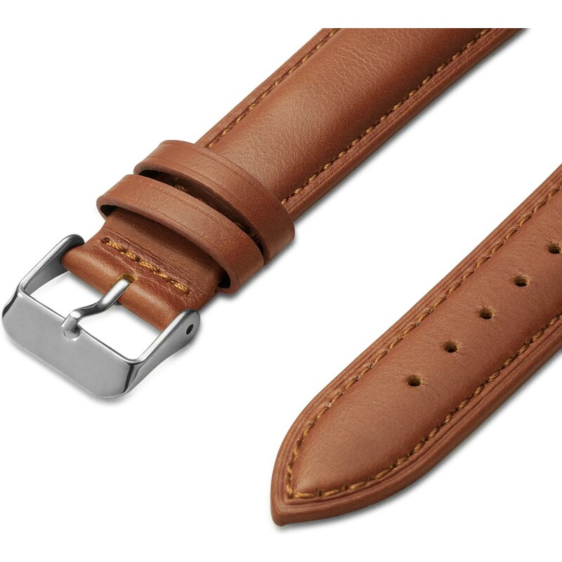 Trendhim Bracelet de montre en cuir brun havane 18 mm avec boucle argentée - Attache rapide