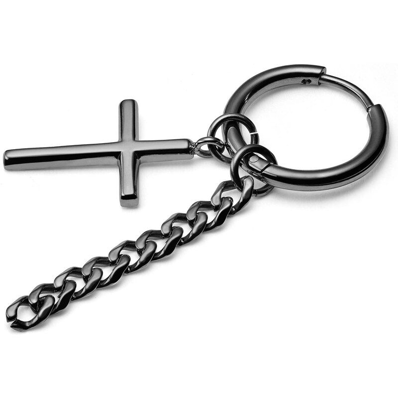 Lucleon Boucle d'oreille en acier noir avec pendentifs croix et chaîne