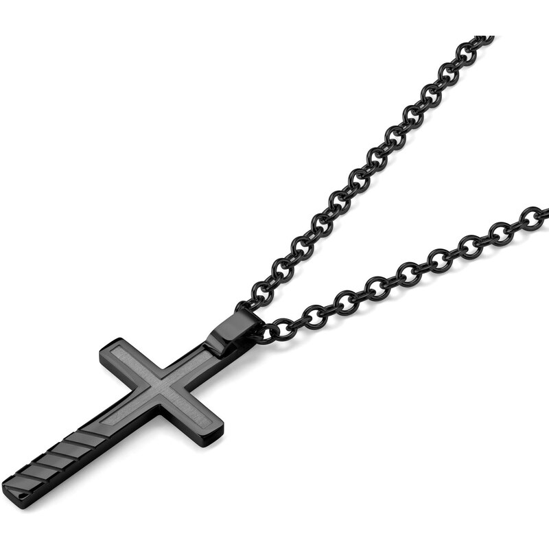 Lucleon Collier à pendentif croix en acier inoxydable noir