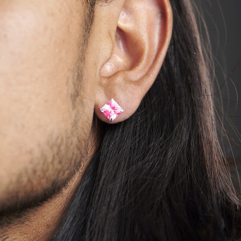 Lucleon Boucles d'oreilles argentées à zircone rose de 8 mm