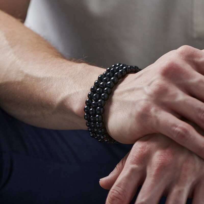 Collin Rowe Bracelet de perles noires - bracelet triple
