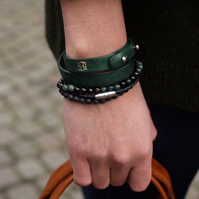 Salt & Hide Bracelet en cuir vert Jackson