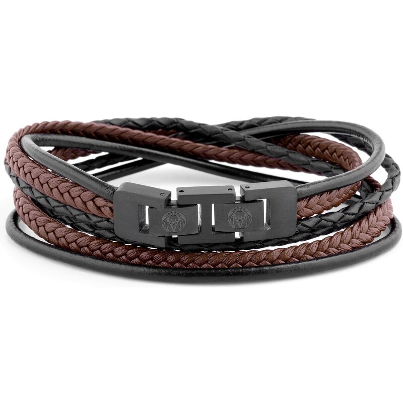 Lucleon Triple bracelet Roy en cuir noir et marron