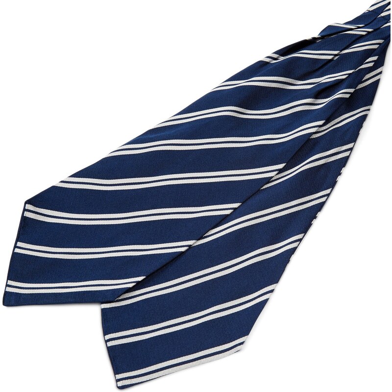 Trendhim Cravate Ascot en soie bleu marine à rayures argentées