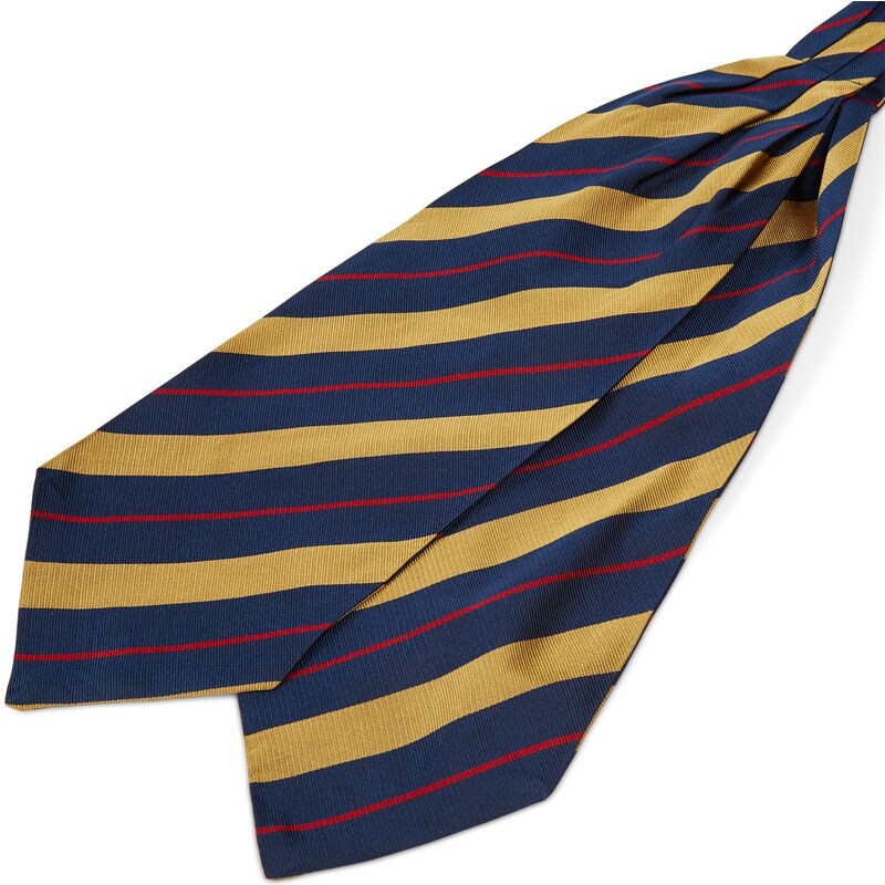 Trendhim Cravate Ascot en soie à rayures bleu marine, rouge et or.