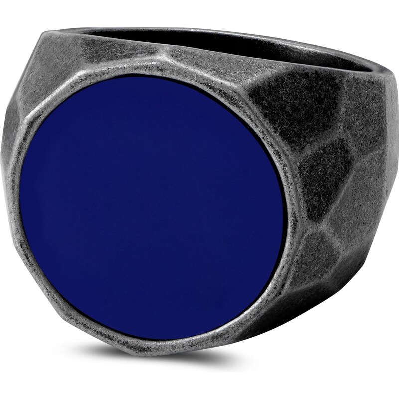 Moody Mason Chevalière en acier gris foncé et pierre bleue Jax