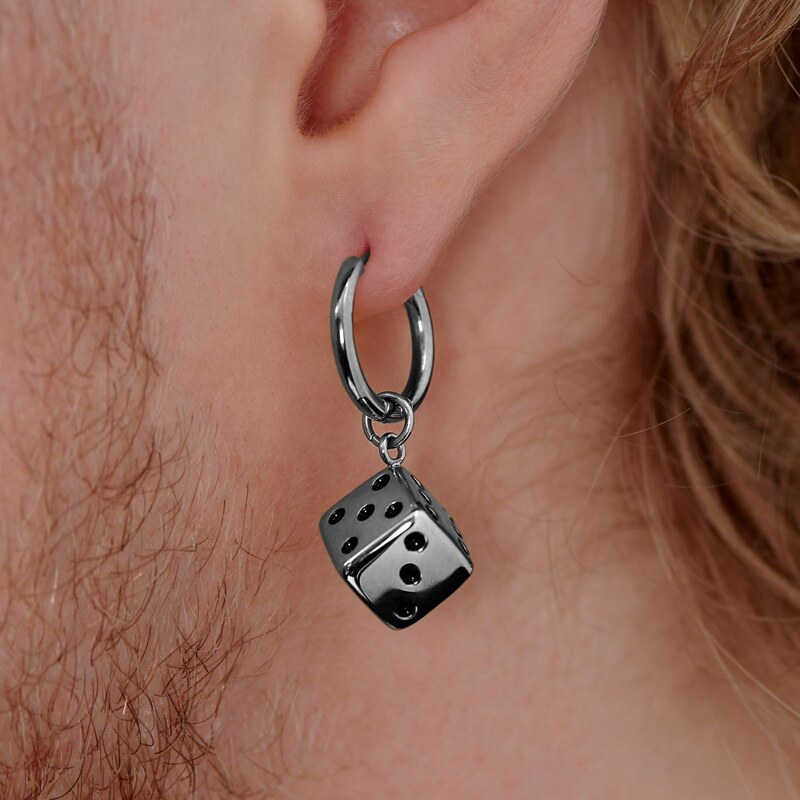 Lucleon Boucle d'oreille en acier argenté avec pendentif dé