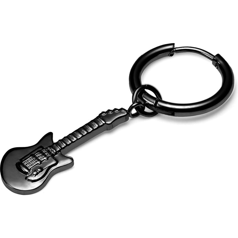 Lucleon Boucle d'oreille en acier noir avec pendentif guitare