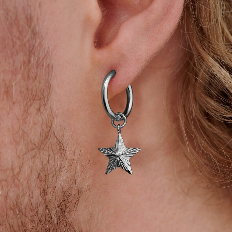 Lucleon Boucle d'oreille en titane argenté avec pendentif étoile