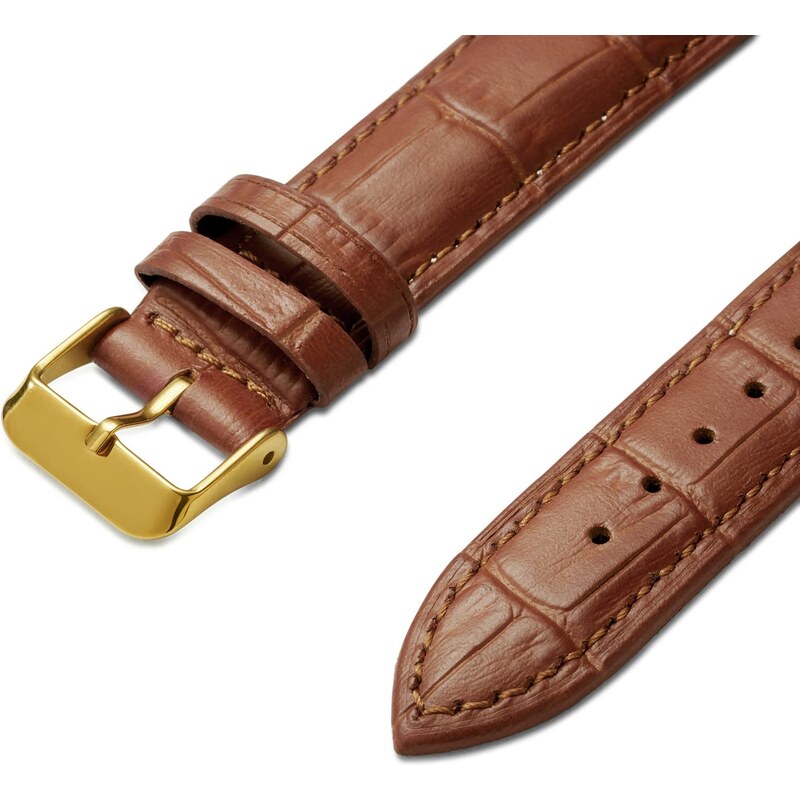 Trendhim Bracelet de montre en cuir marron clair gaufré à motif crocodile 18 mm avec boucle doré - Attache rapide