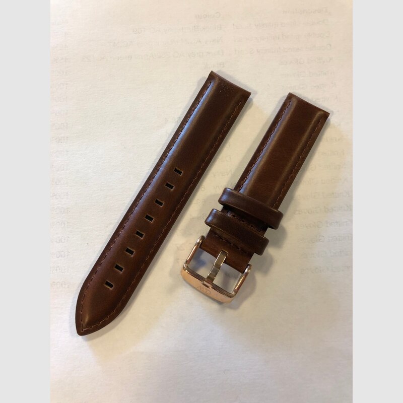 Trendhim Bracelet de montre en cuir marron foncé de 24 mm avec boucle argentée - Fixation rapide