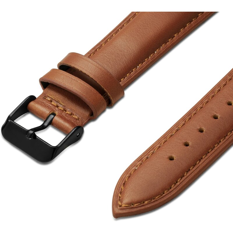 Trendhim Bracelet de montre en cuir brun havane de 24 mm avec boucle noire - Fixation rapide