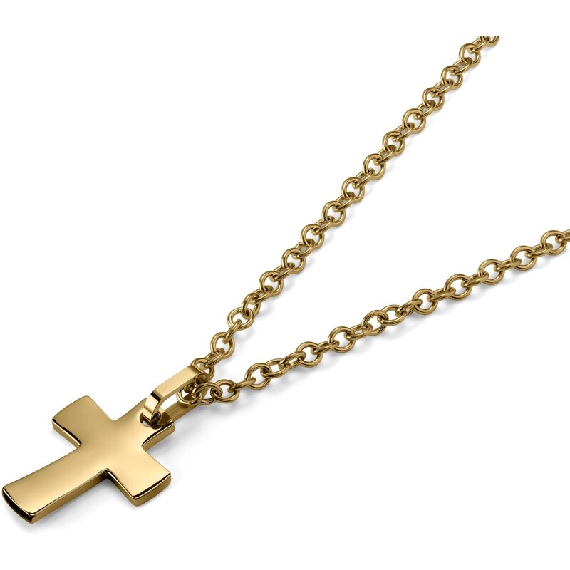 Lucleon Collier à pendentif croix et bords incurvés en acier inoxydable doré