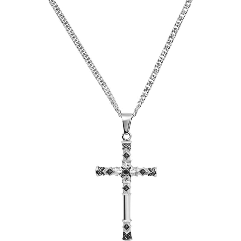 Lucleon Collier croix Vasilios en zircone noire argentée